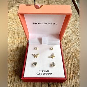 Rachel Ashwell Gold plated 925 Silver, Cubic Zirconia Butterfly Earring Set, NIB